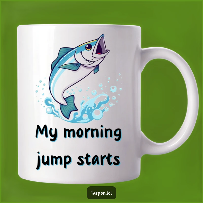Funny Kawaii Tarpon Mug: Playful Leap in Bubbly Water- a Hilarious Gift