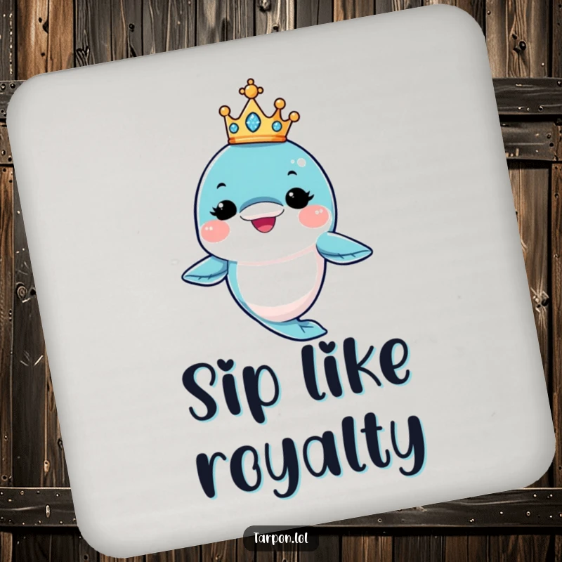 Funny King Tarpon Coaster: A tarpon character winks while balancing a tiny crown, offering funny surface protection.