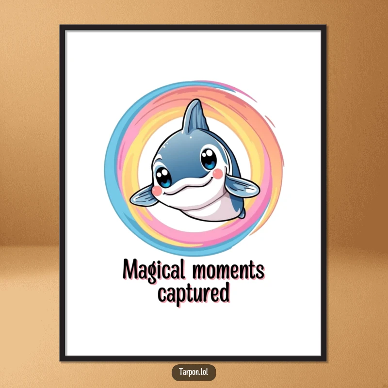 Funny Tarpon Swirl Poster: A happy tarpon with big, bright eyes smiles amid a swirling vortex of color, creating funny wall art.