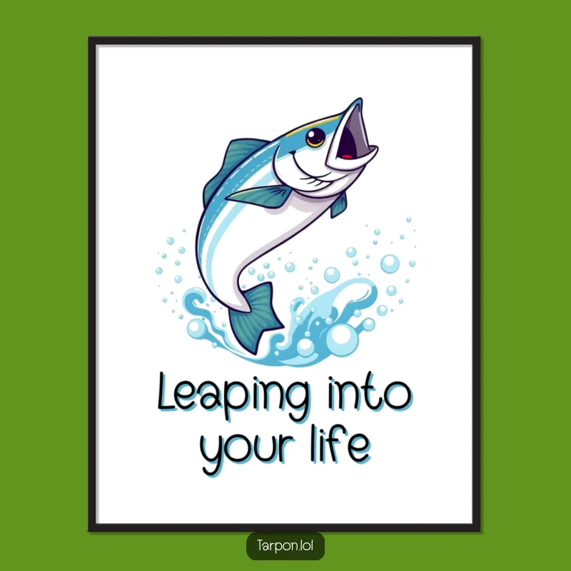 Funny Kawaii Tarpon Poster: Bubbly Water Leap Art - Whimsical Gift Idea