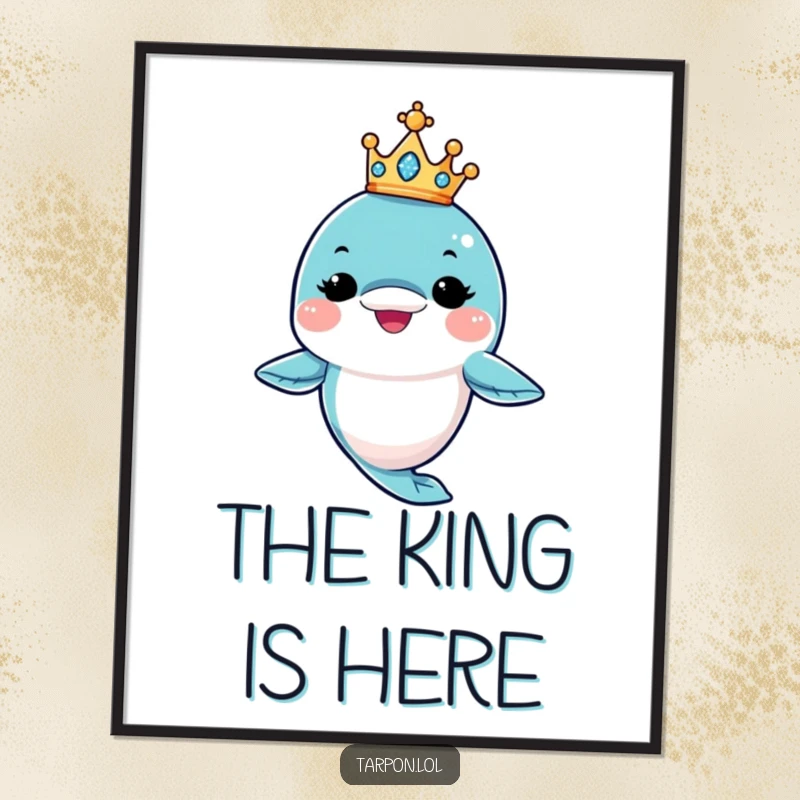 Funny King Tarpon Poster: A tarpon character winks with a sparkling crown balanced, creating a funny and regal piece of art.