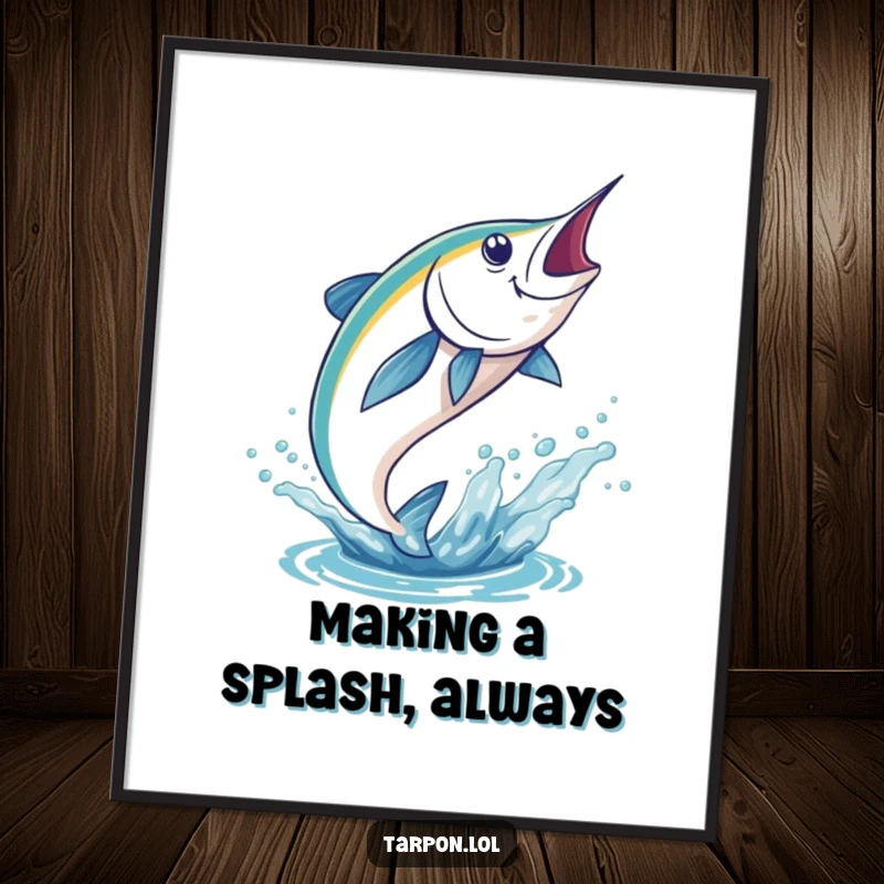 Funny Free Printable Wall Art: Tarpon fish captured mid-leap, soaring out of the water with a dramatic, powerful splash.