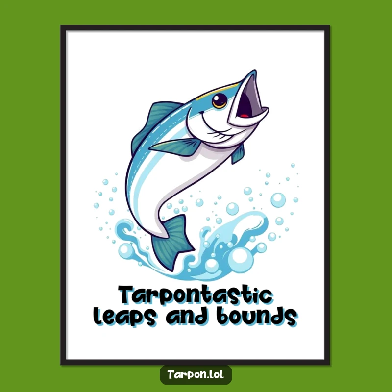 Funny Free Printable Wall Art: Kawaii Tarpon Leaping High, Playful Ocean Downloadable Art