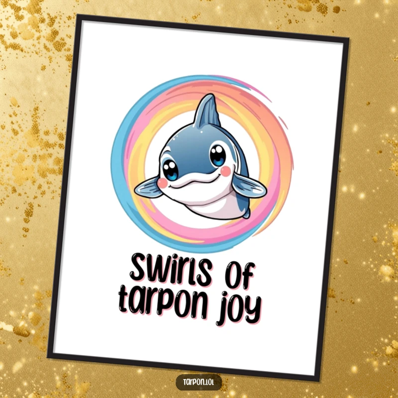 Funny Free Printable Wall Art: A smiling tarpon with huge, bright eyes is encircled by a mesmerizing, colorful swirl.