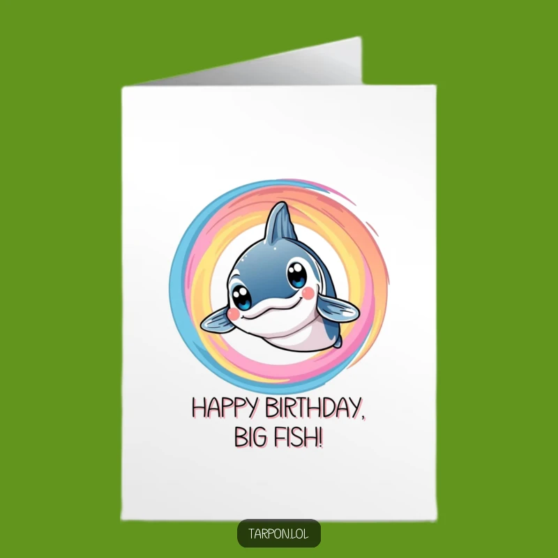 Funny Free Printable Birthday Tarpon Card: Smiling Fish Swirl Downloadable Gift
