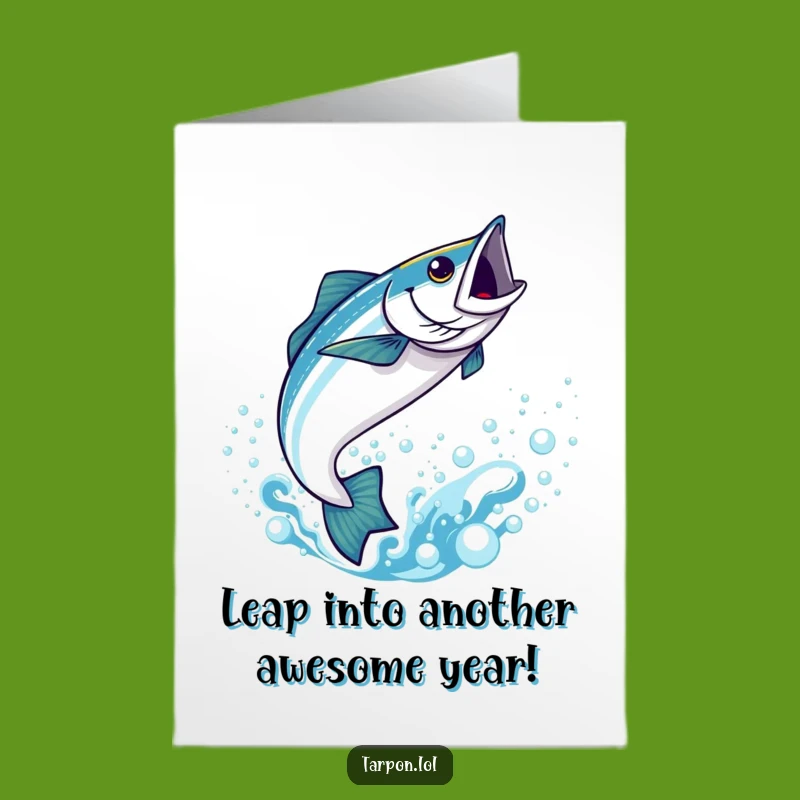 Funny Free Printable Birthday Tarpon Card: Kawaii Fish Leaping Fun Downloadable Gift