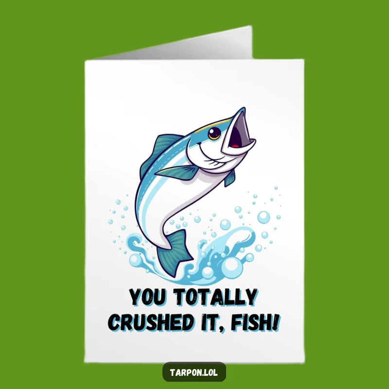 Free Printable Tarpon Card: Kawaii Fish Leaping Congratulations Downloadable Gift